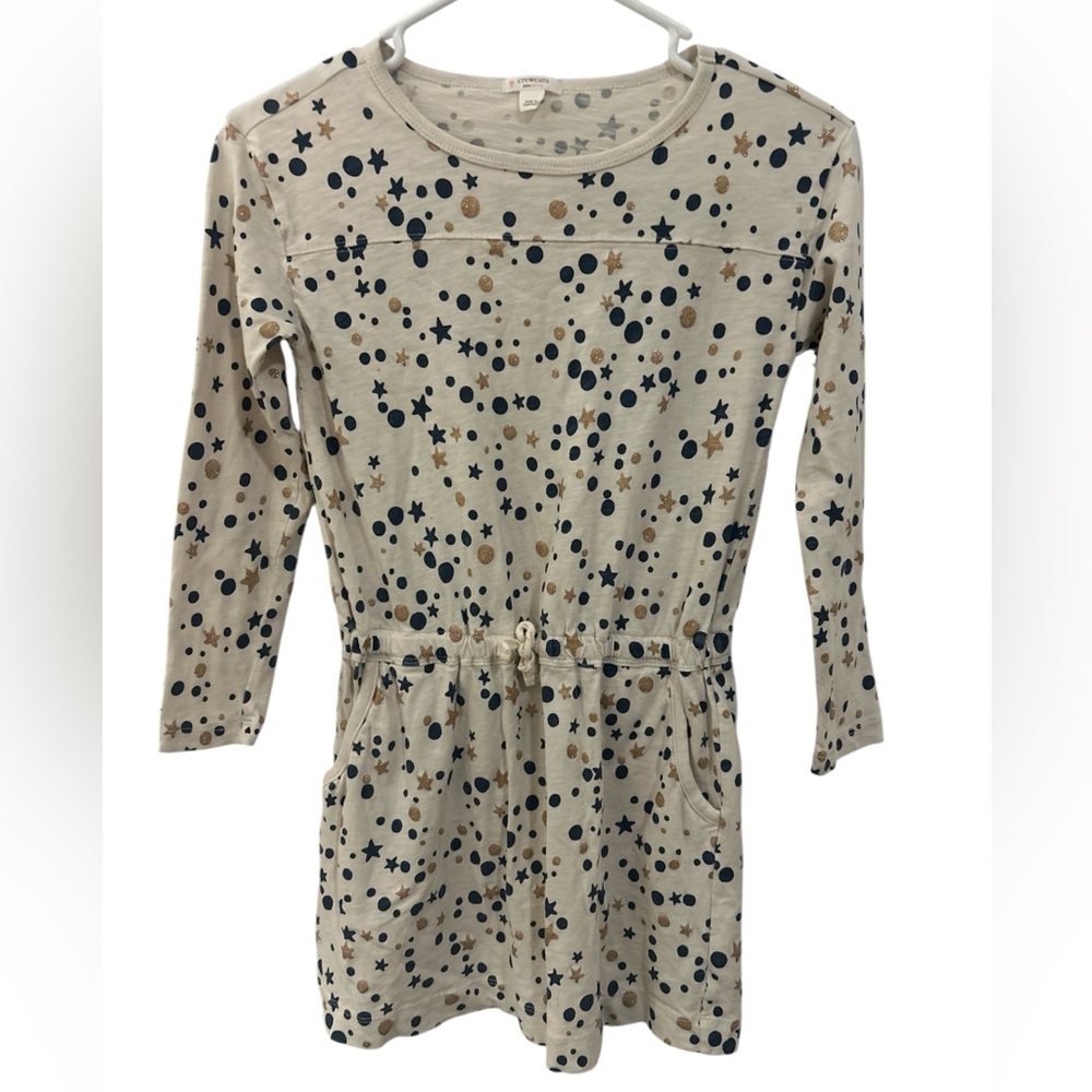 Crewcuts Dress in Cream with Navy and Gold Accents Girl’s size M (8-9)